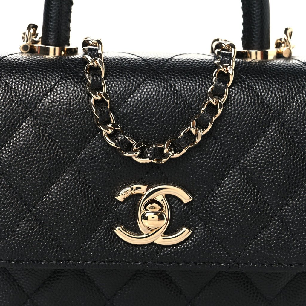 Caviar Quilted Coco Handle Clutch With Chain Black