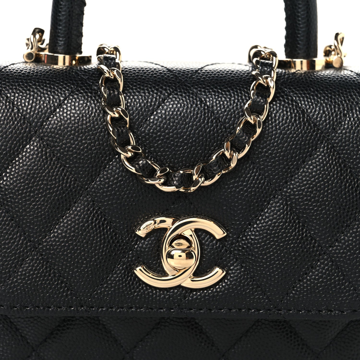 Caviar Quilted Coco Handle Clutch With Chain Black