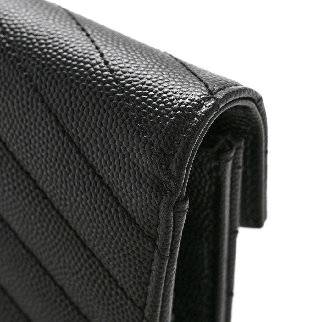 Grain De Poudre Matelasse Chevron Monogram Monochrome Envelope Chain Wallet Black