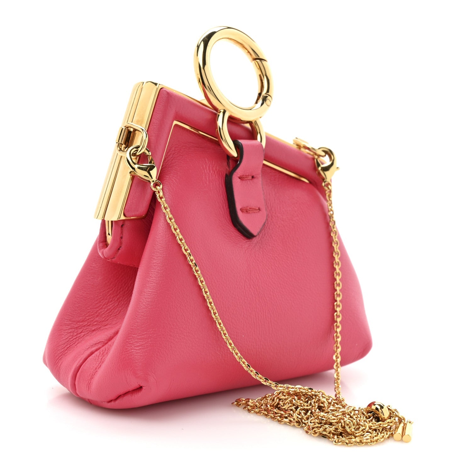 Shiny Nappa Nano Fendi First Bag Charm Lampone
