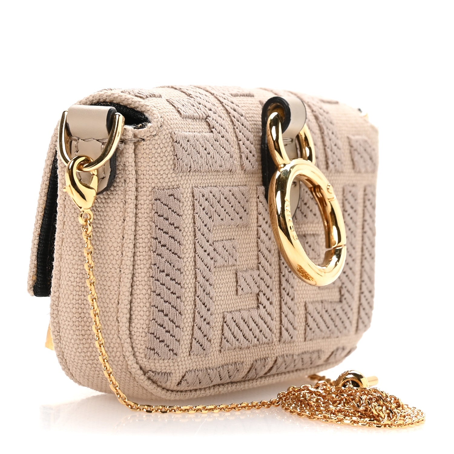 Canvas Vitello King FF Embroidered Nano Maxi Buckle Baguette Charm Nuvola