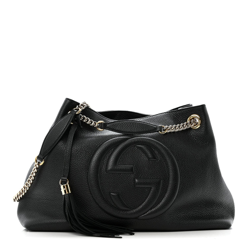 Pebbled Calfskin Medium Soho Chain Shoulder Bag Black