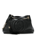 Pebbled Calfskin Medium Soho Chain Shoulder Bag Black
