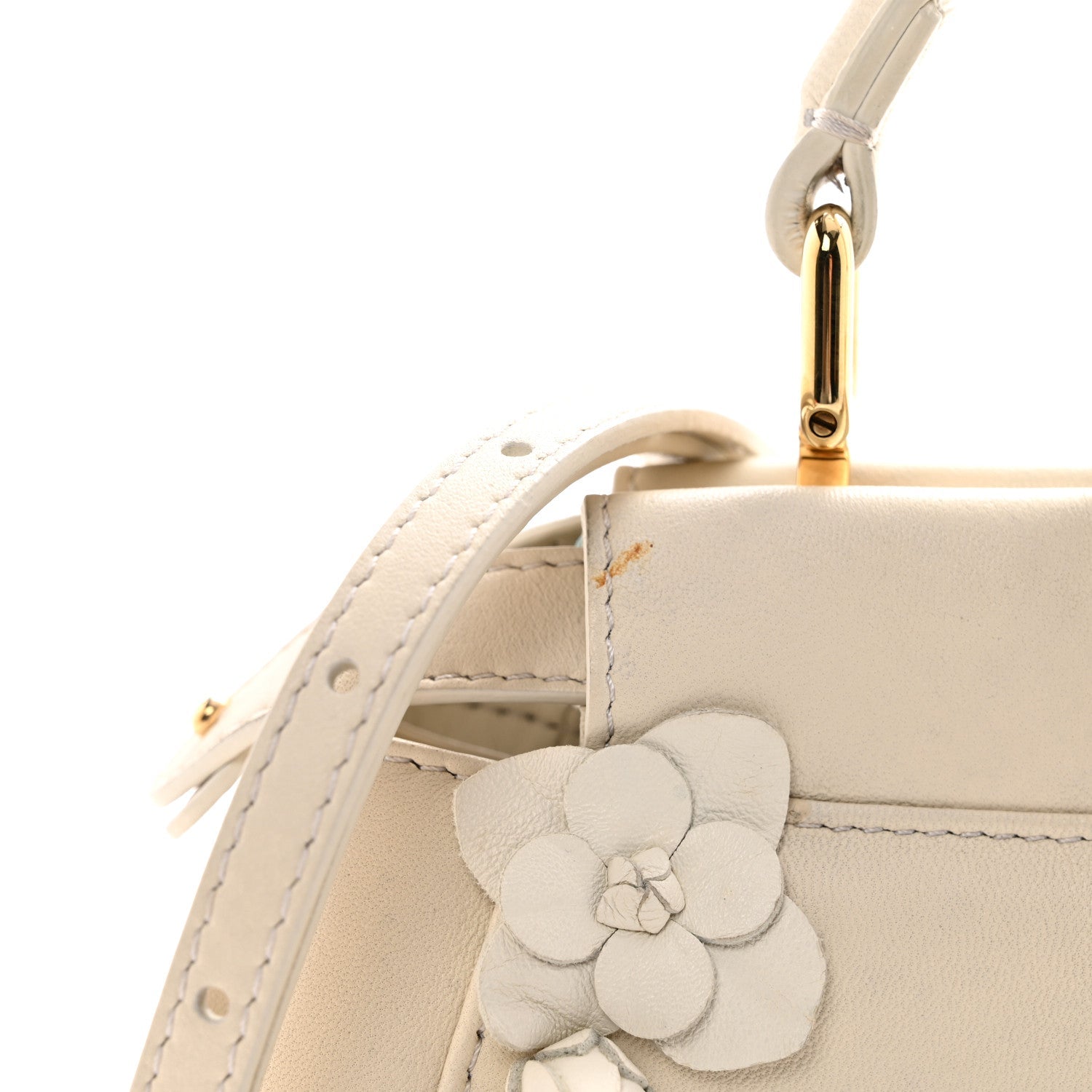 Nappa Rosebud Mini Peekaboo Iconic Satchel Bianco