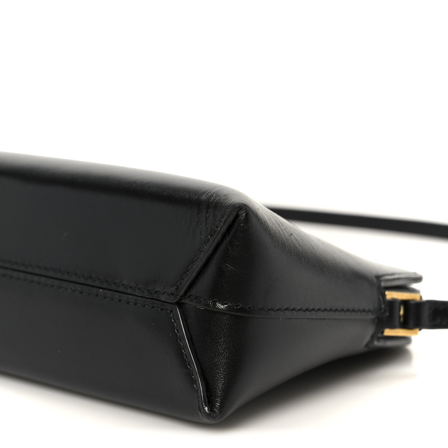 Shiny Calfskin Pouch On Strap Black