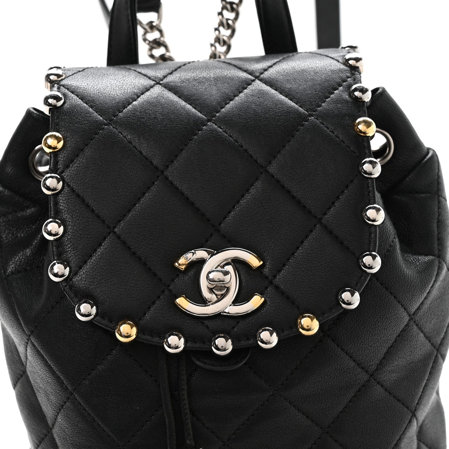 Lambskin Quilted Metallic Bubble Backpack Black