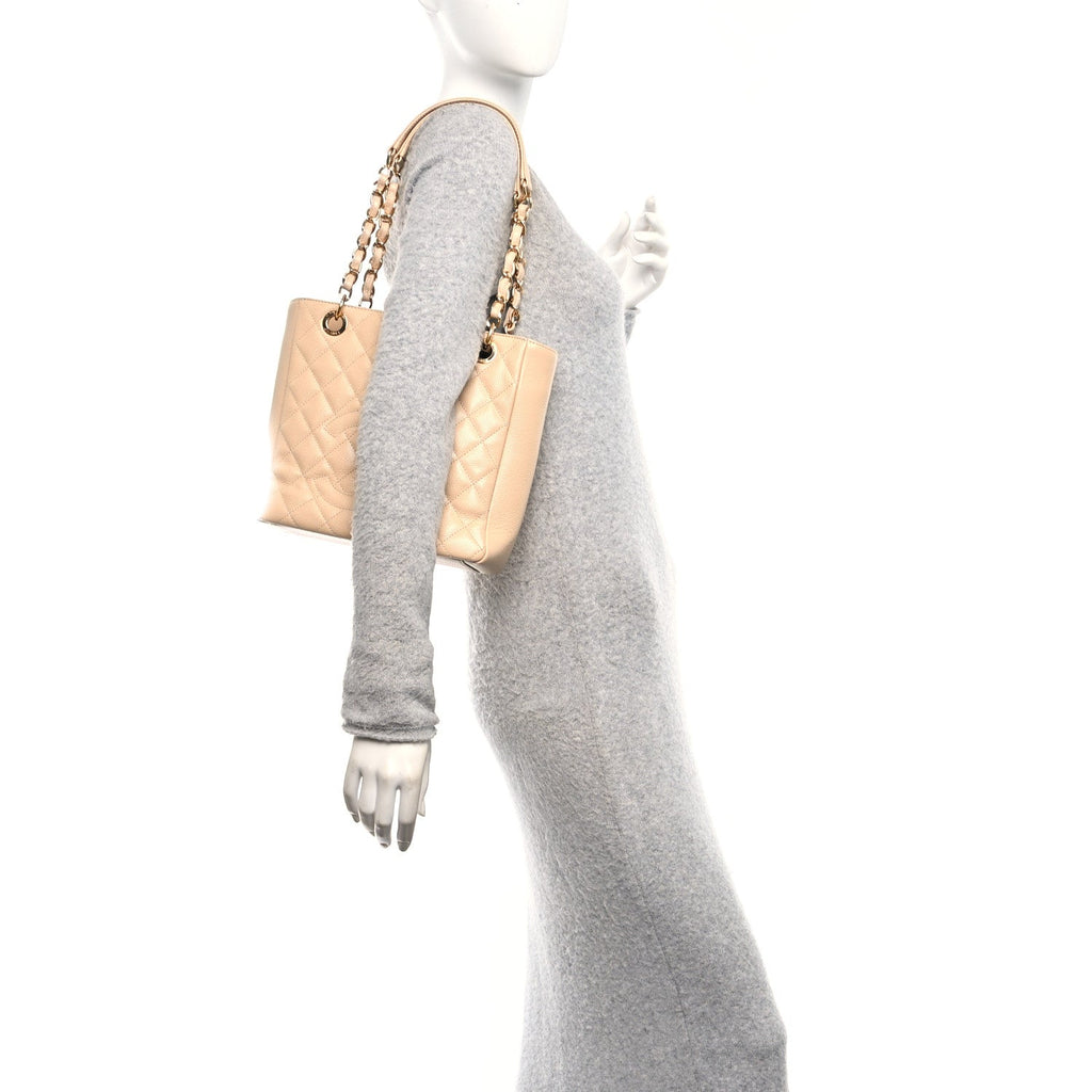 Caviar Quilted Petit Shopping Tote PST Beige Clair