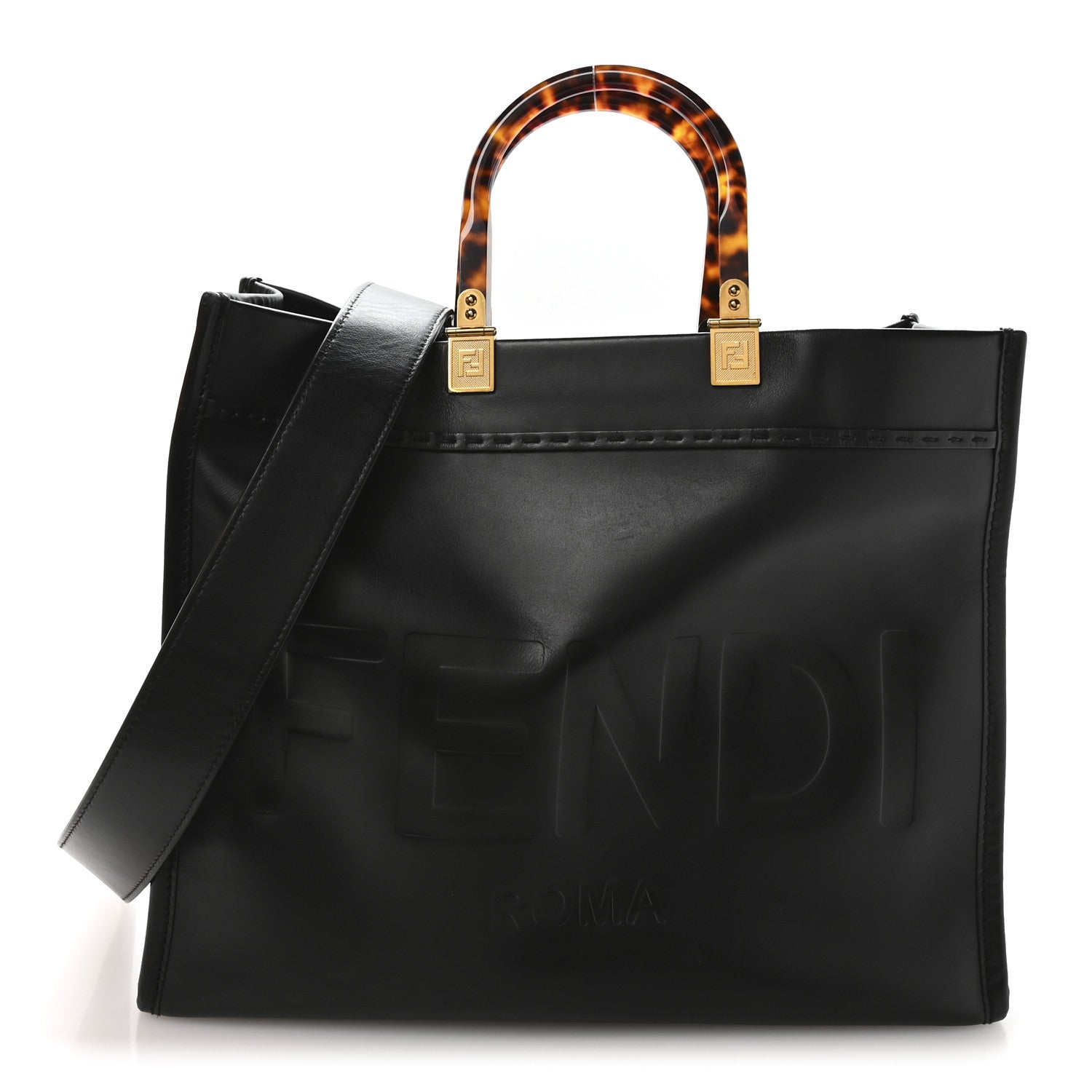 Vitello King Plexiglass Medium Fendi Sunshine Shopper Tote Black