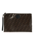 Glazed Fabric Vitello Century FF 1974 Stamp Patch Large Flat Pouch Mogano Panna Black