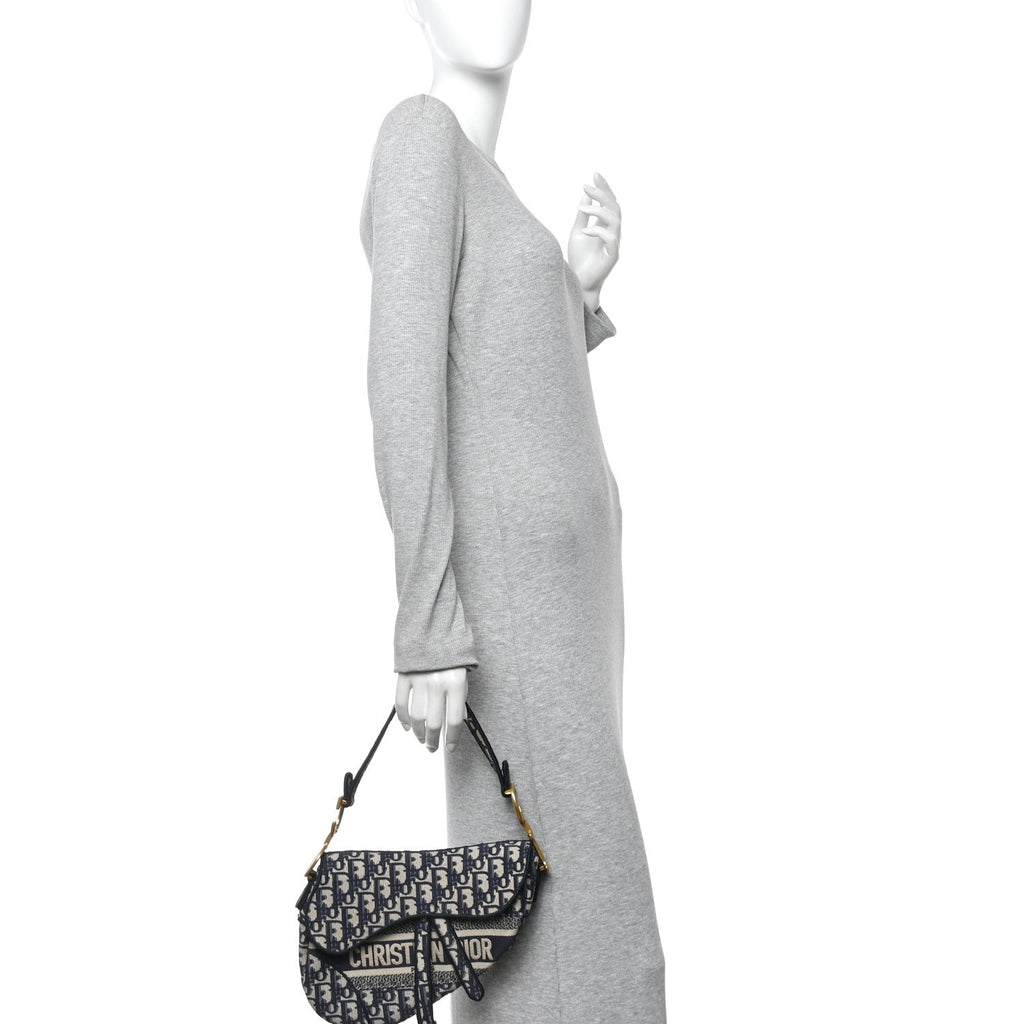 Oblique Embroidered Saddle Bag Blue