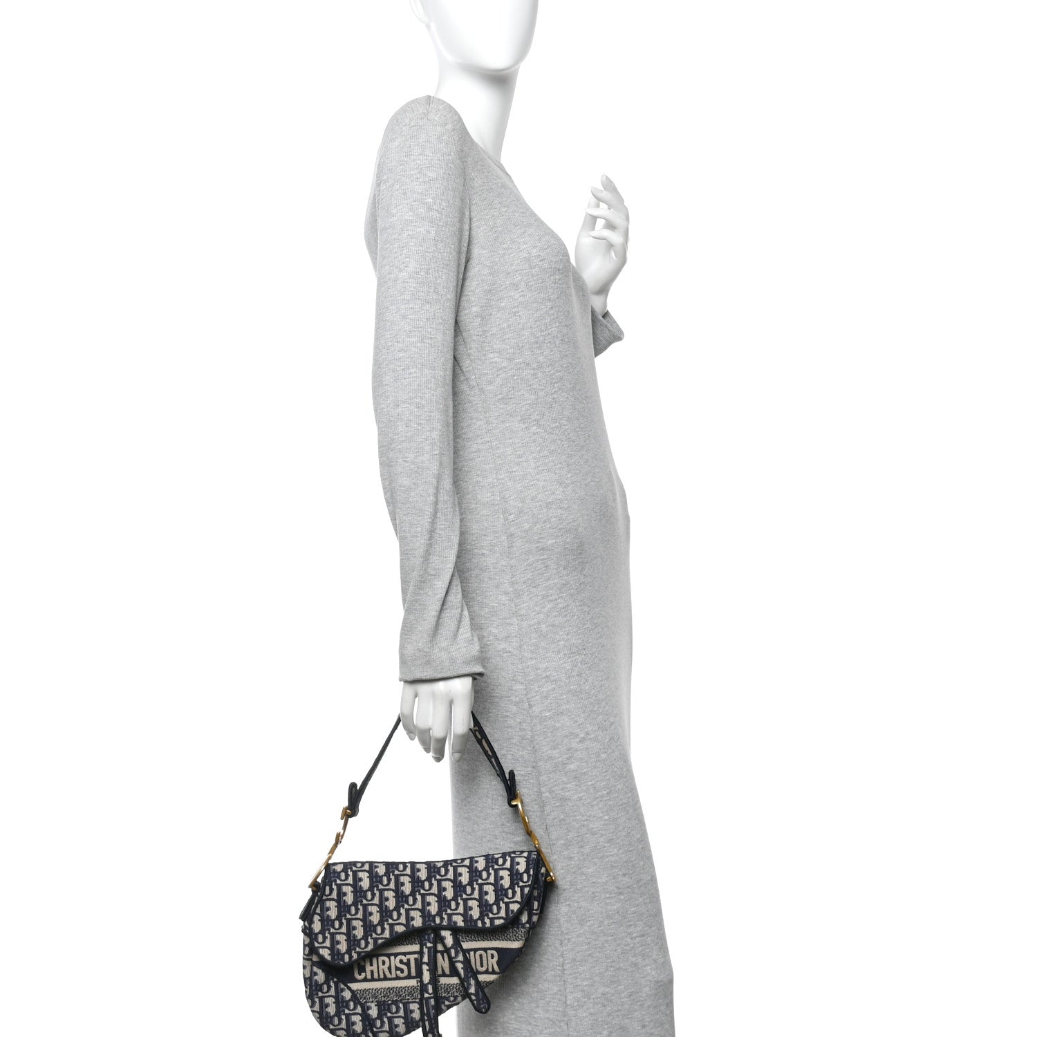 Oblique Embroidered Saddle Bag Blue