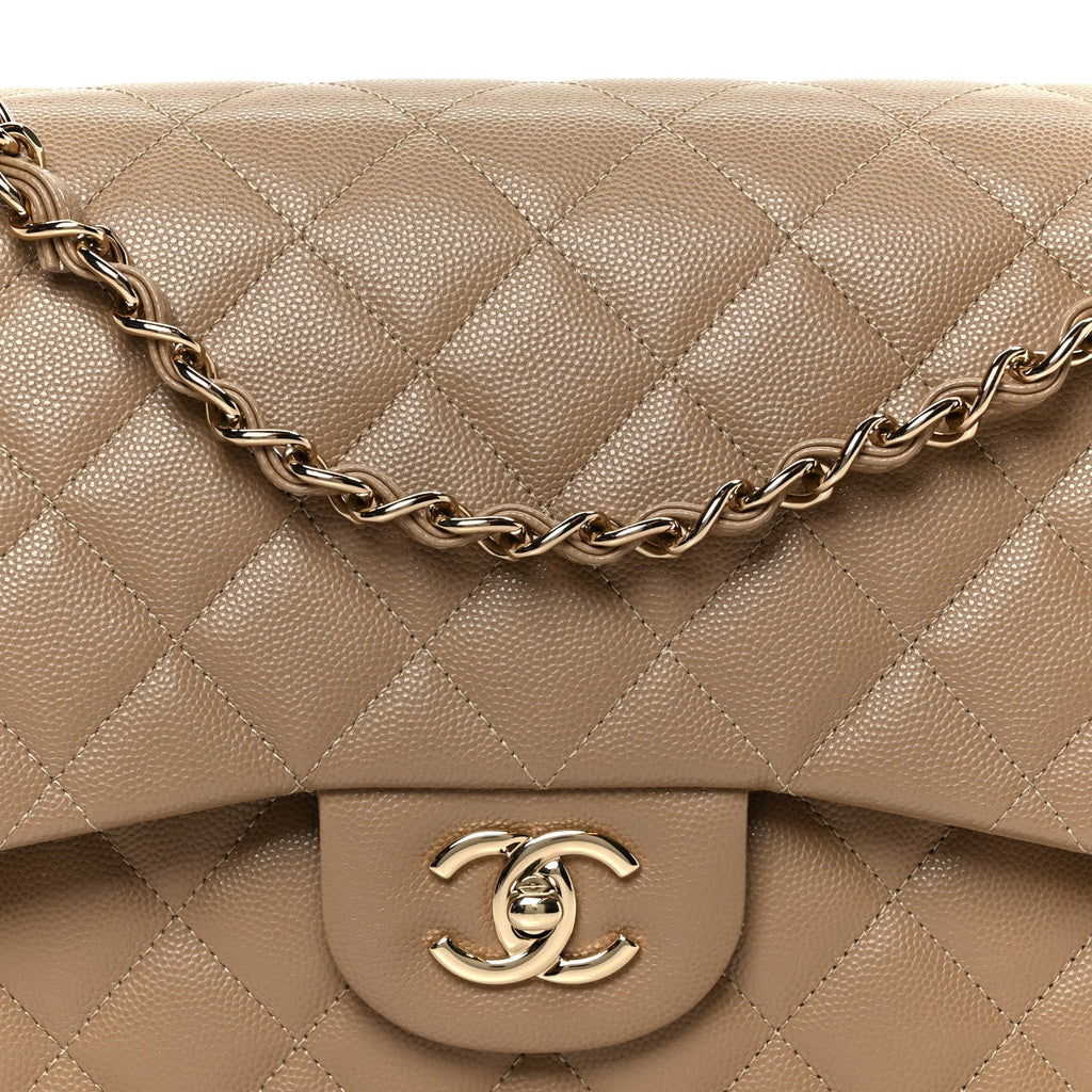 Caviar Quilted Jumbo Double Flap Dark Beige