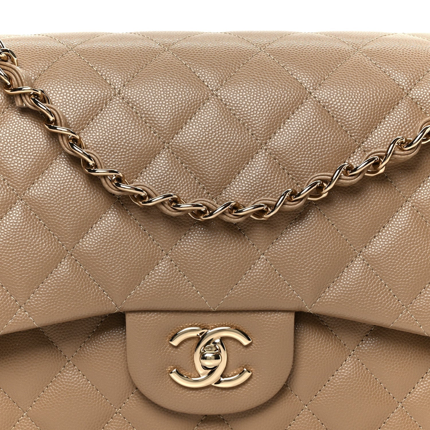 Caviar Quilted Jumbo Double Flap Dark Beige