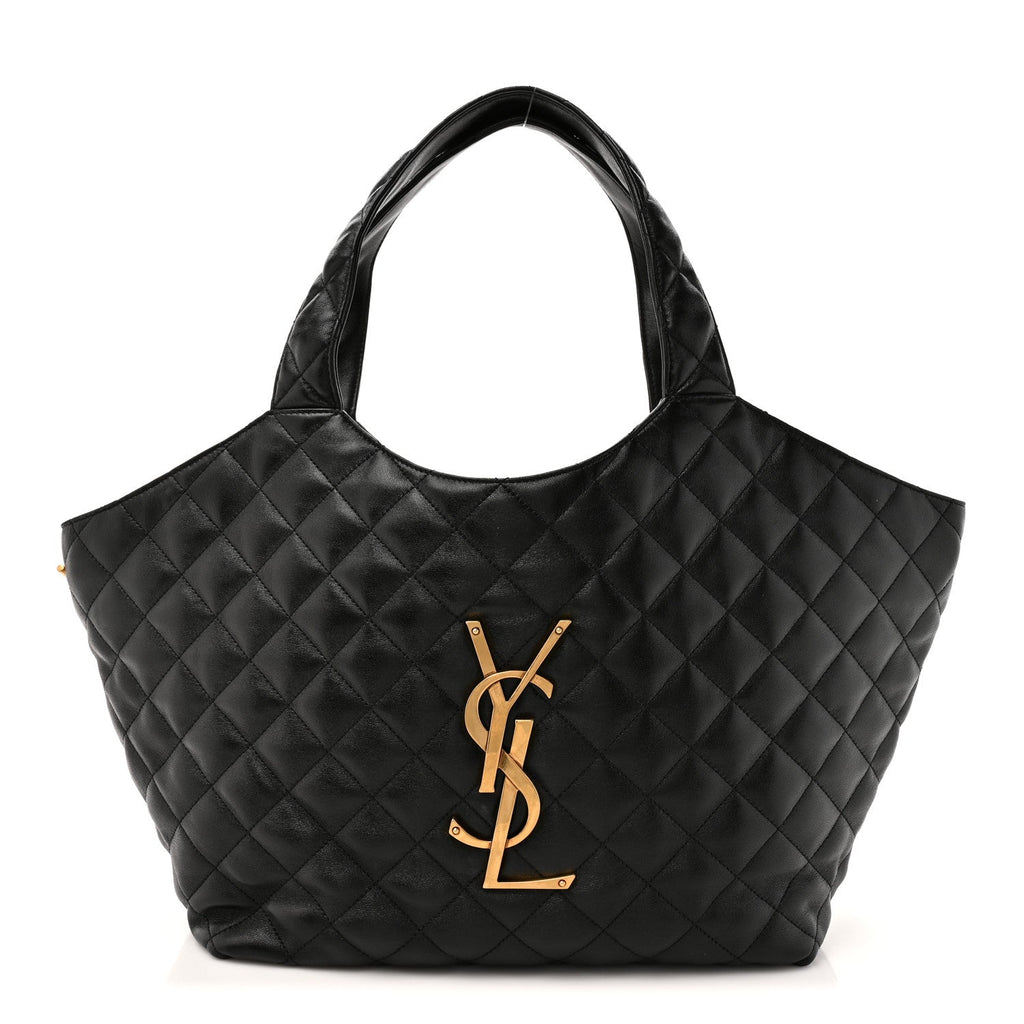 Lambskin Quilted Medium Icare Shopping Tote Black