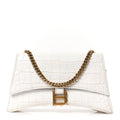 Calfskin Crocodile Small Crush Chain Bag White
