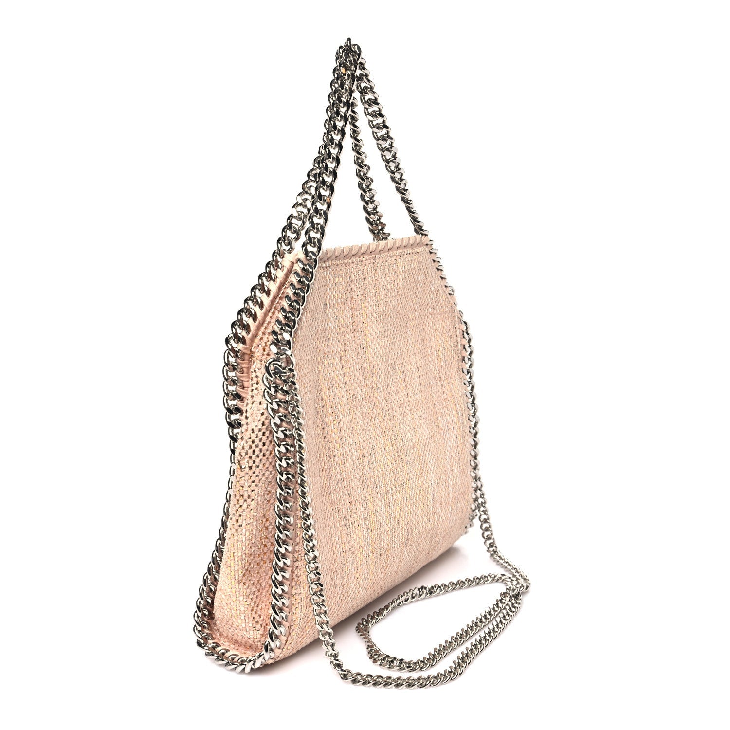 Metallic Woven Raffia Mini Falabella Fold Over Tote Pink