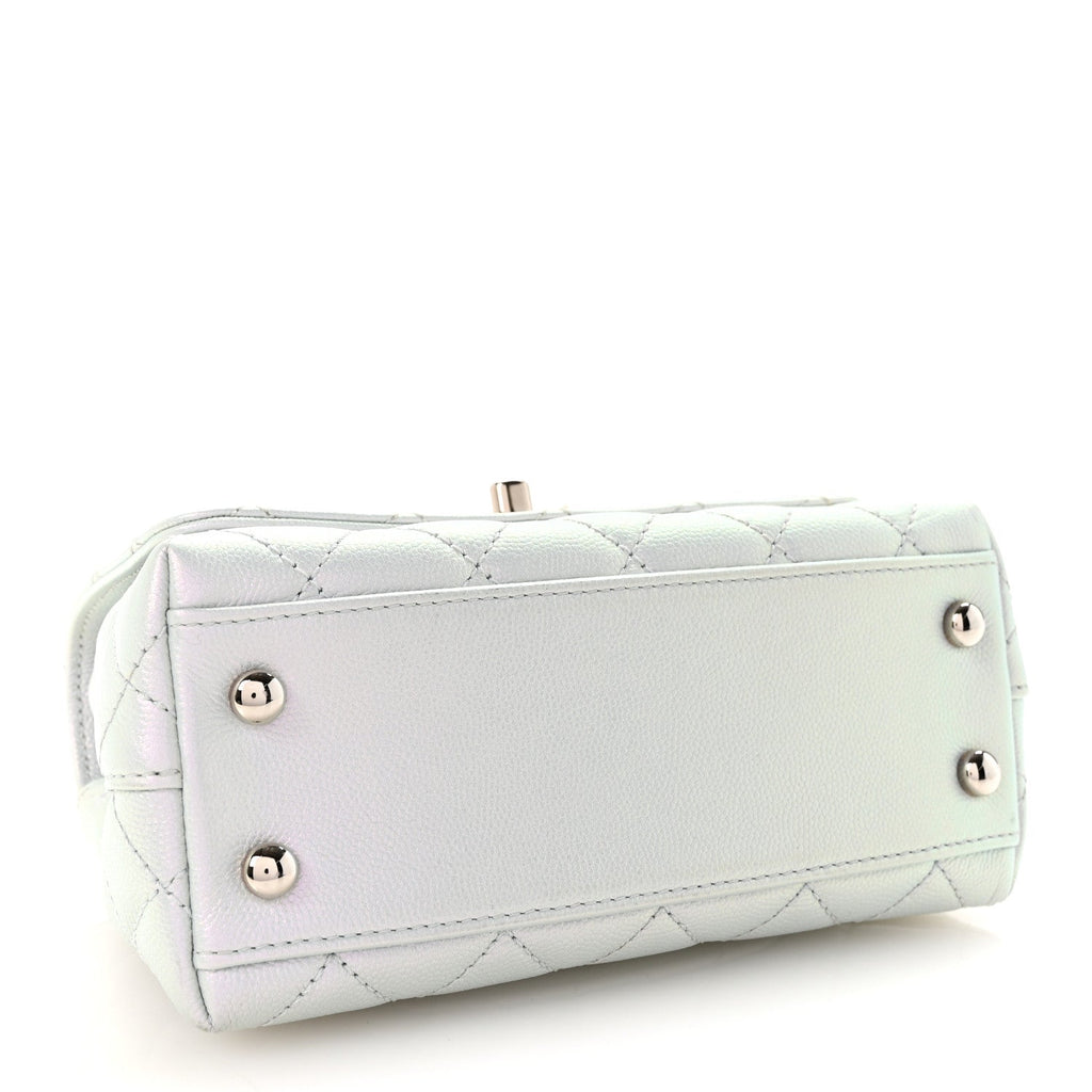 Iridescent Caviar Quilted Extra Mini Coco Handle Flap Light Blue