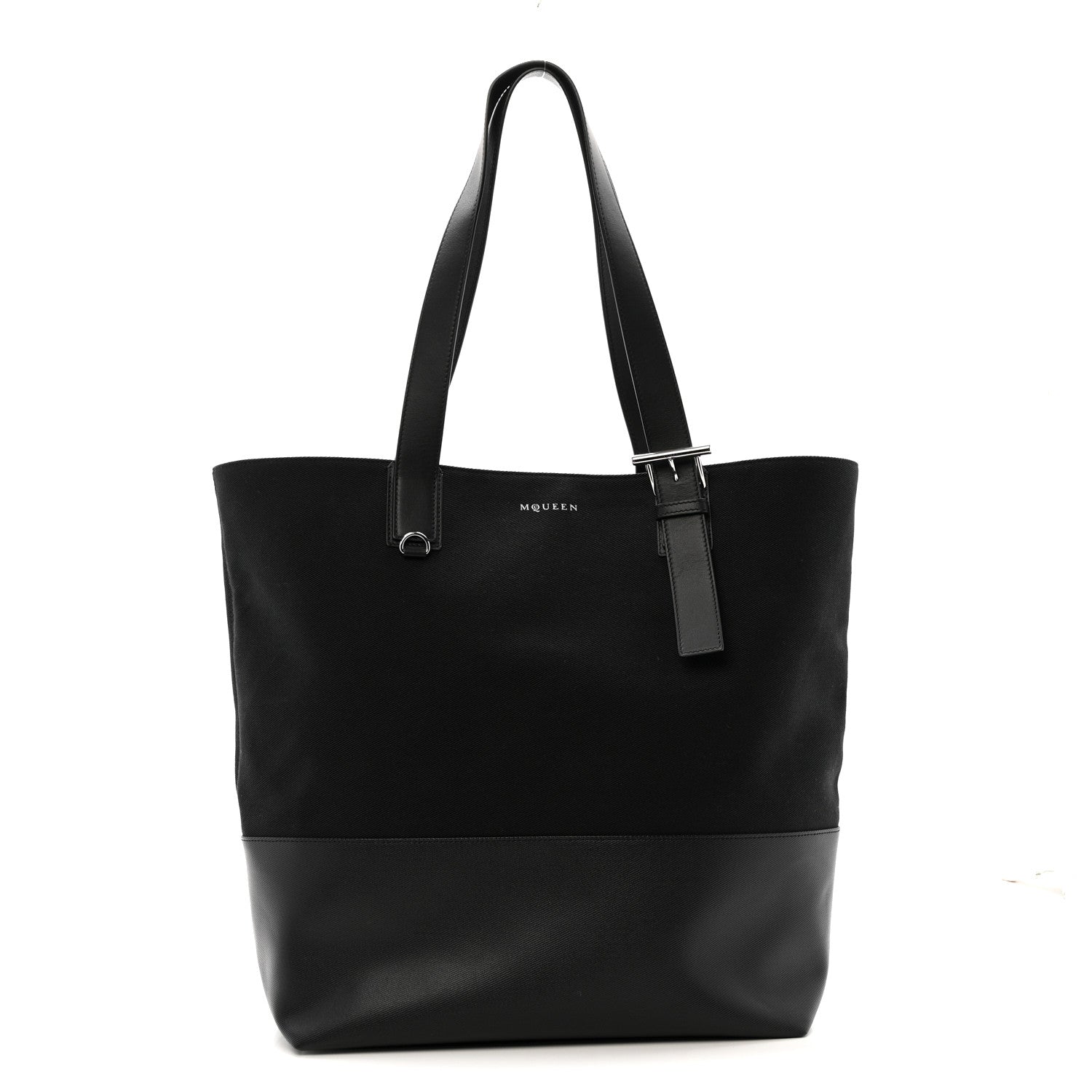 Canvas Calfskin T-Bar Shopping Bag Black