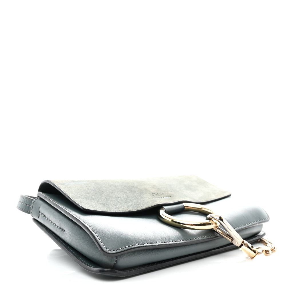 Suede Calfskin Small Faye Shoulder Bag Cloudy Blue