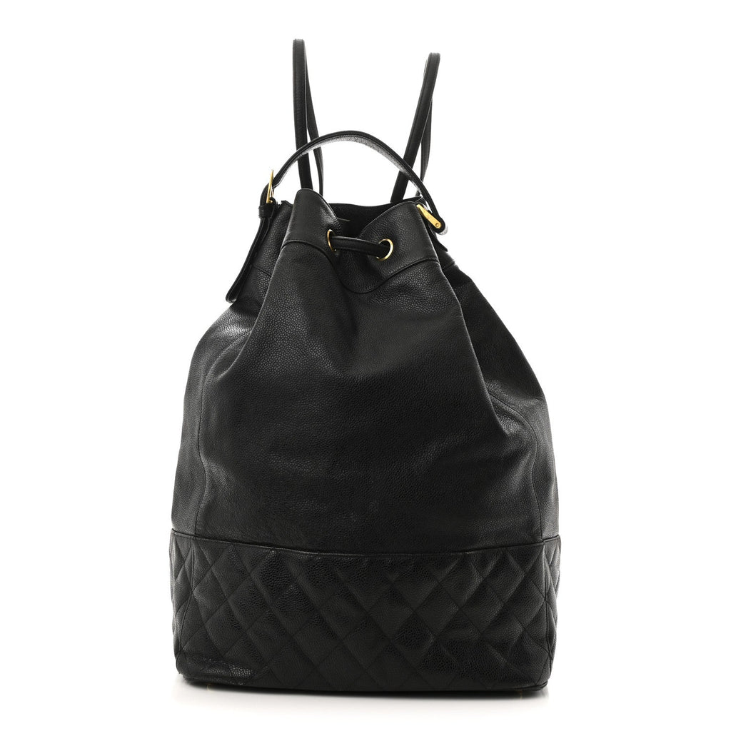 Caviar Quilted Drawstring Backpack Black