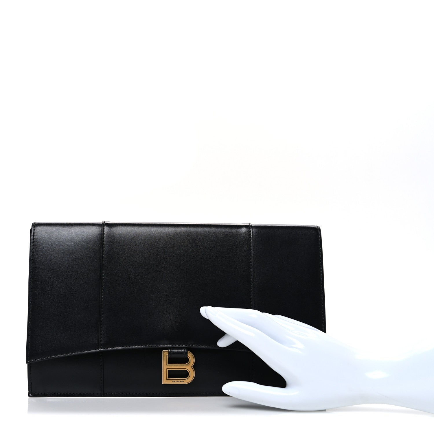 Shiny Box Calfskin Hourglass Flap Flat Pouch Black