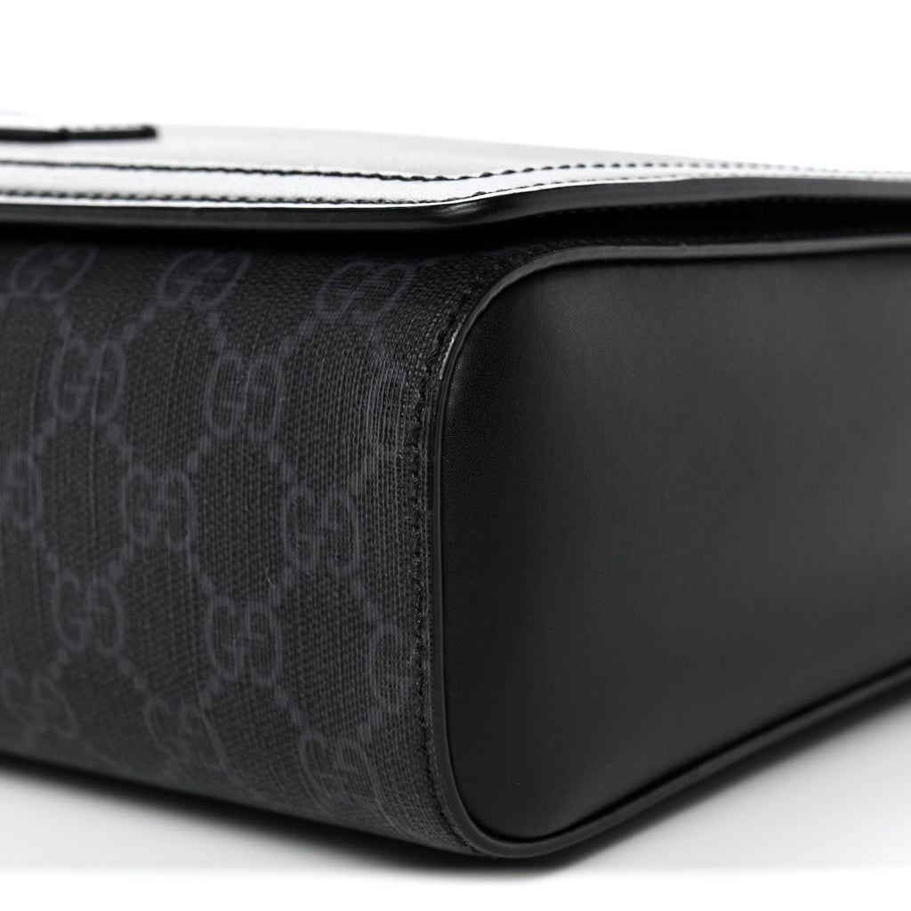 GG Supreme Monogram Appia Calfskin Web Crossbody Bag Black Grey