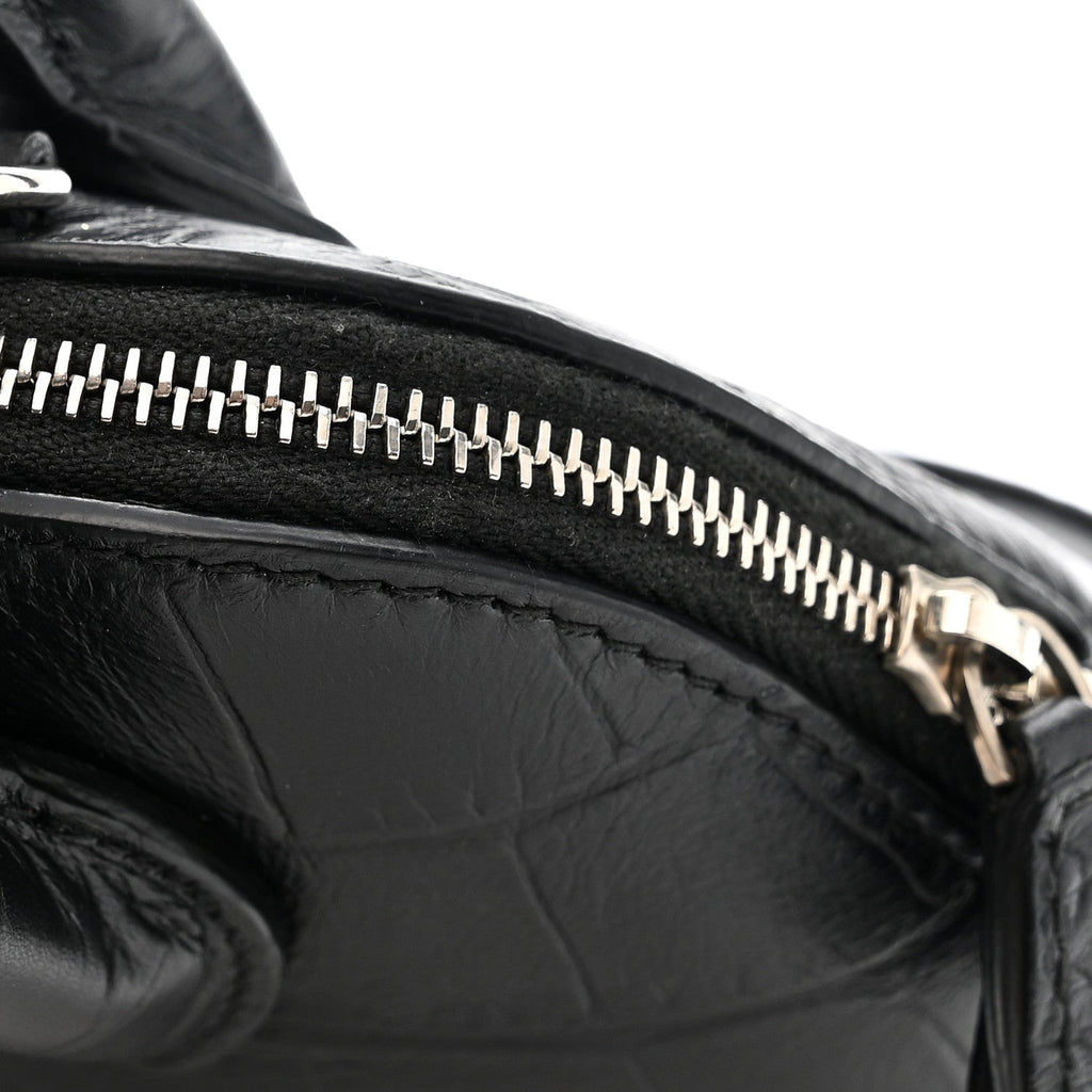 Calfskin Logo Crocodile Embossed XXS Ville Top Handle Bag Black