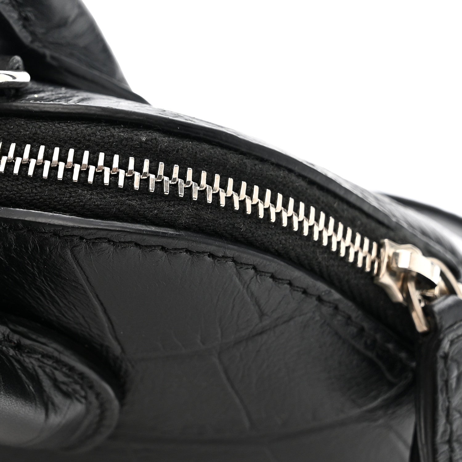 Calfskin Logo Crocodile Embossed XXS Ville Top Handle Bag Black
