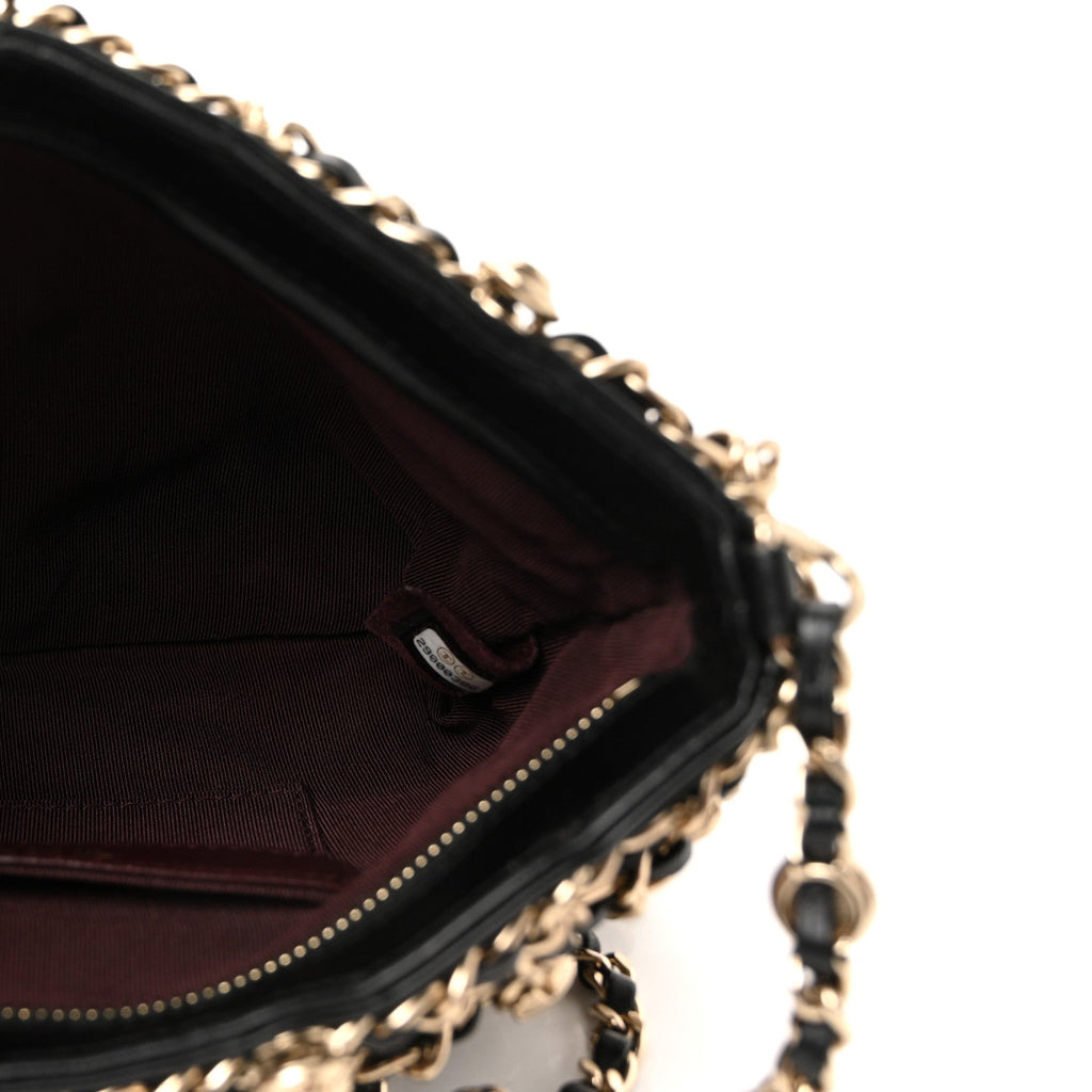 Lambskin Chain Frame Medallion Shoulder Bag Black