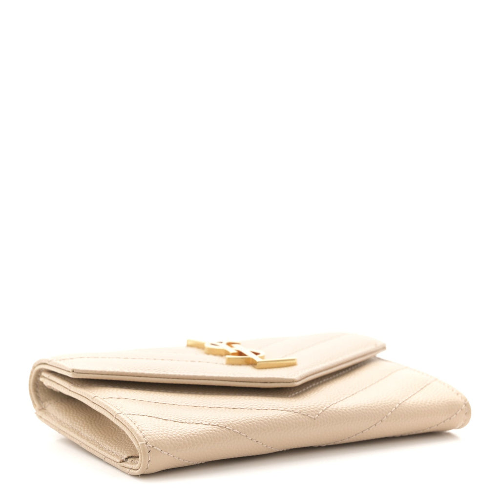 Grain De Poudre Matelasse Chevron Small Monogram Envelope Wallet Dark Beige