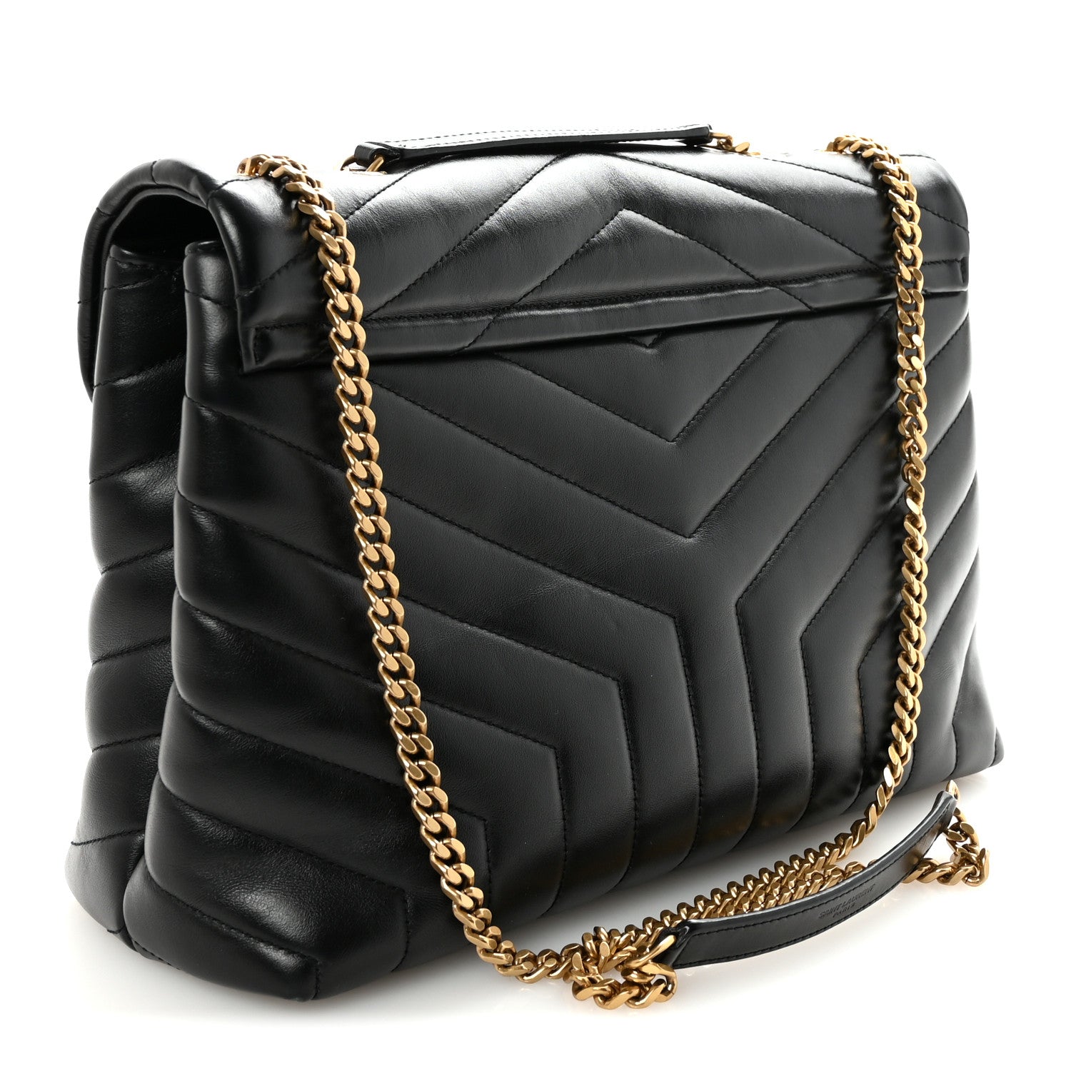 Calfskin Y Quilted Monogram Medium Loulou Chain Satchel Black