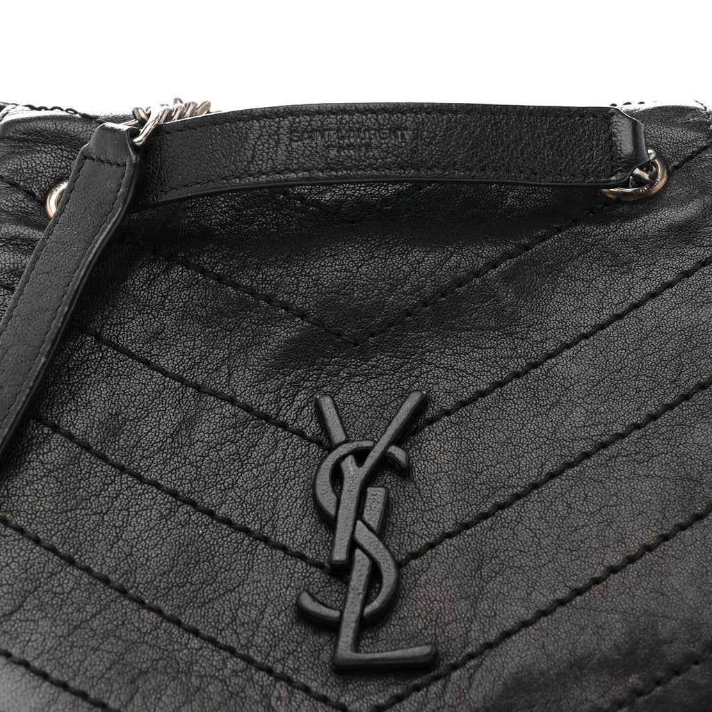 Pebbled Lambskin Chevron Monogram Small Nolita Black