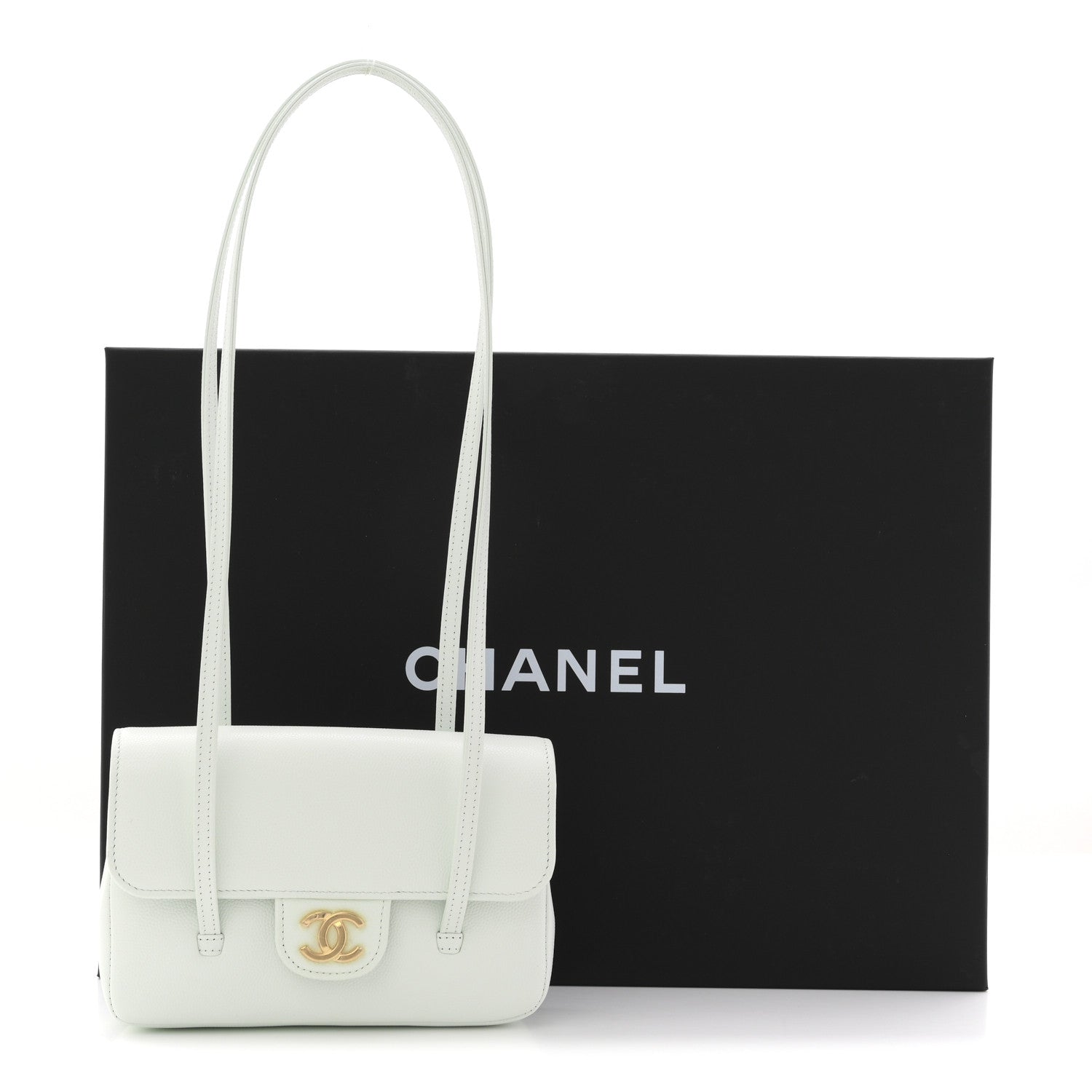 Shiny Caviar Mini Preppy Coco Shoulder Bag Light Blue