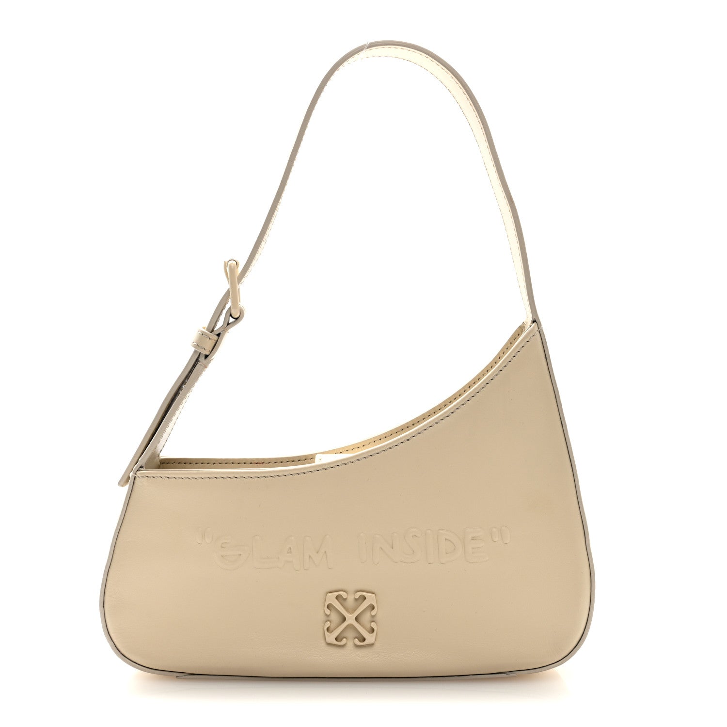 Calfskin 3D Glam Inside Jitney Shoulder Bag Beige