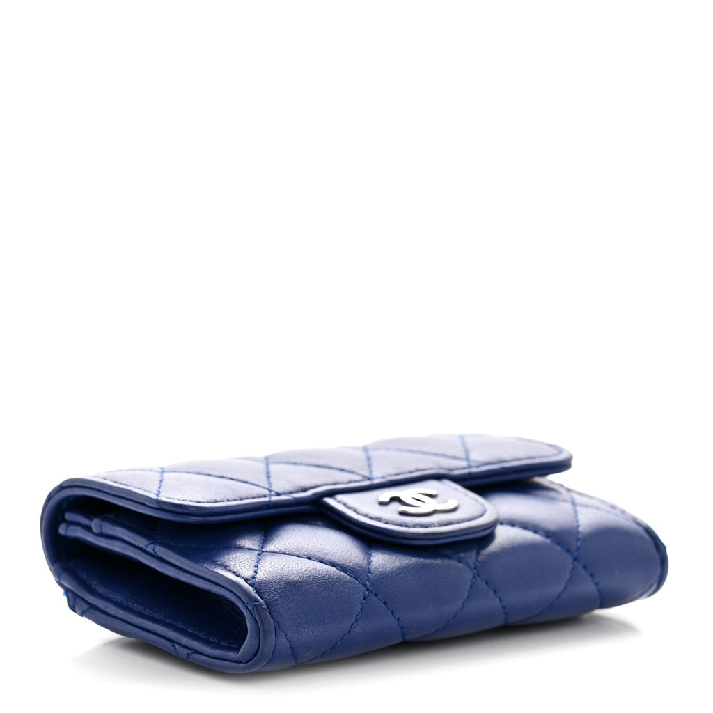 Lambskin Quilted Flap  Holder Wallet Blue