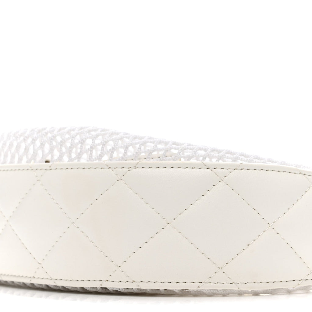 Mesh Shiny Lambskin Chain Hobo White