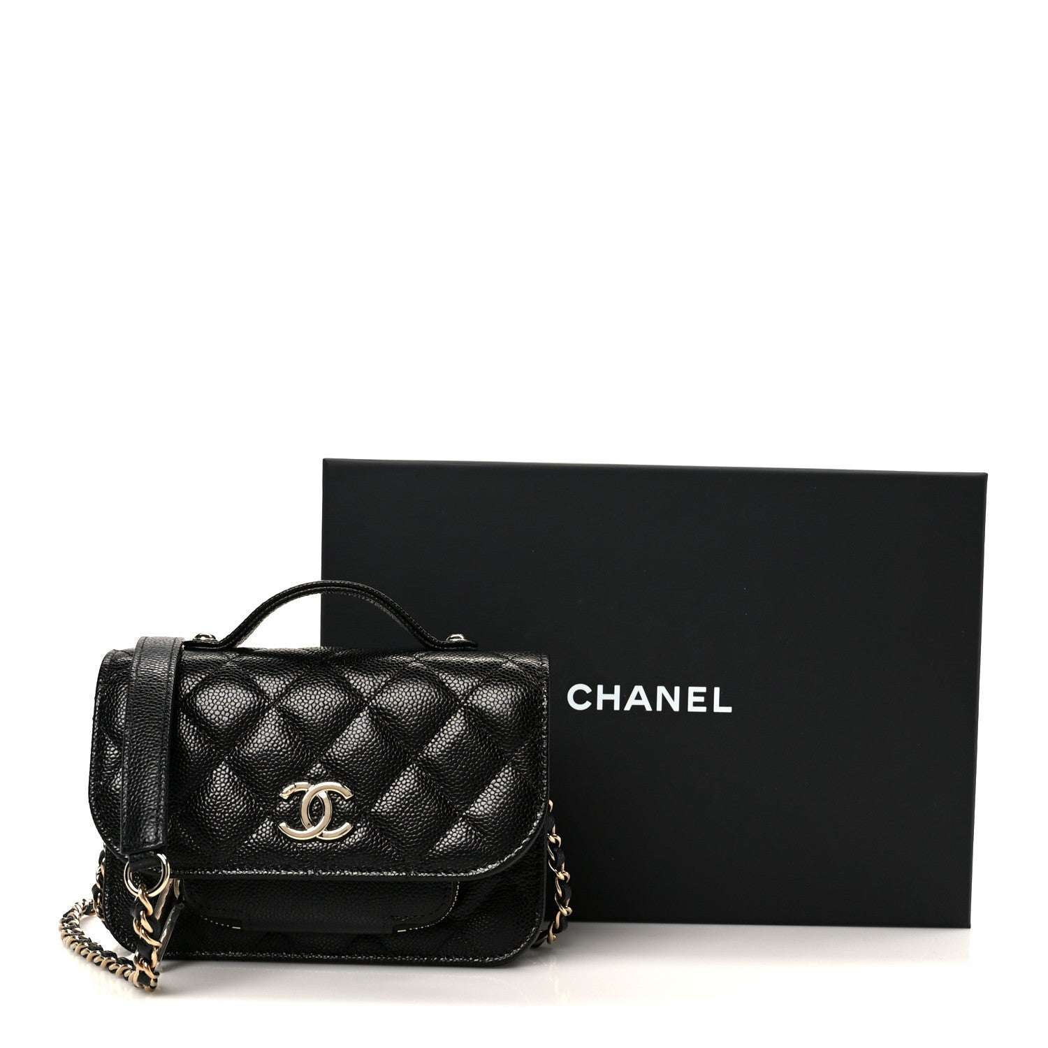 Caviar Quilted Business Affinity Clutch With Chain Black