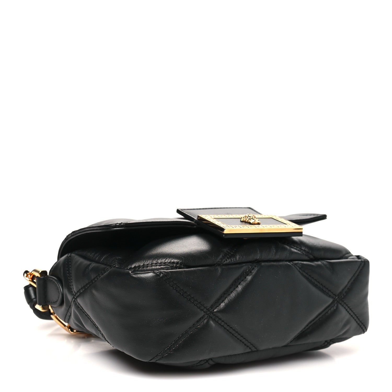 Calfskin Quilted Medusa Small Top Handle Shoulder Bag Black
