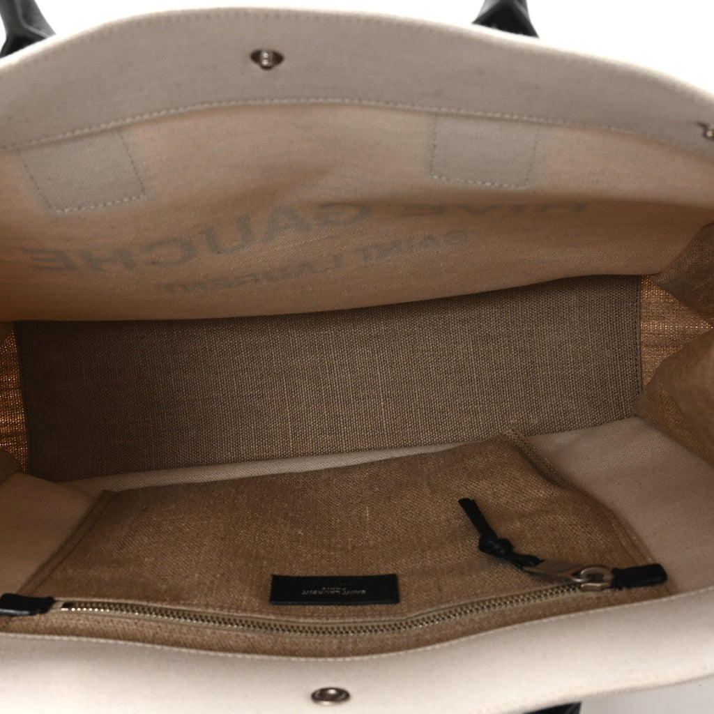 Linen Calfskin Small Rive Gauche Tote Greggio Natural