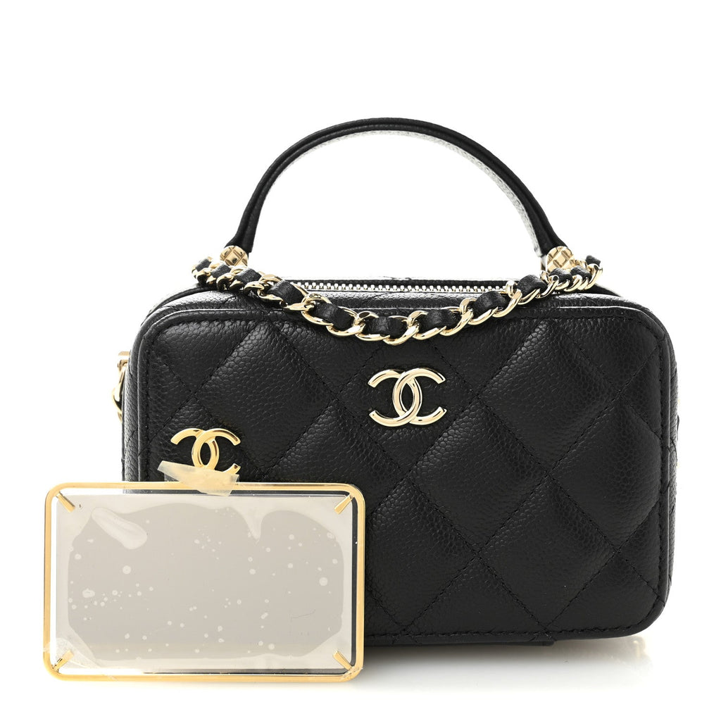 Caviar Quilted Small Top Handle Vanity Case Black