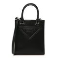 Soft Calfskin Triangle Logo Embossed Small Double Handle Crossbody Tote Black
