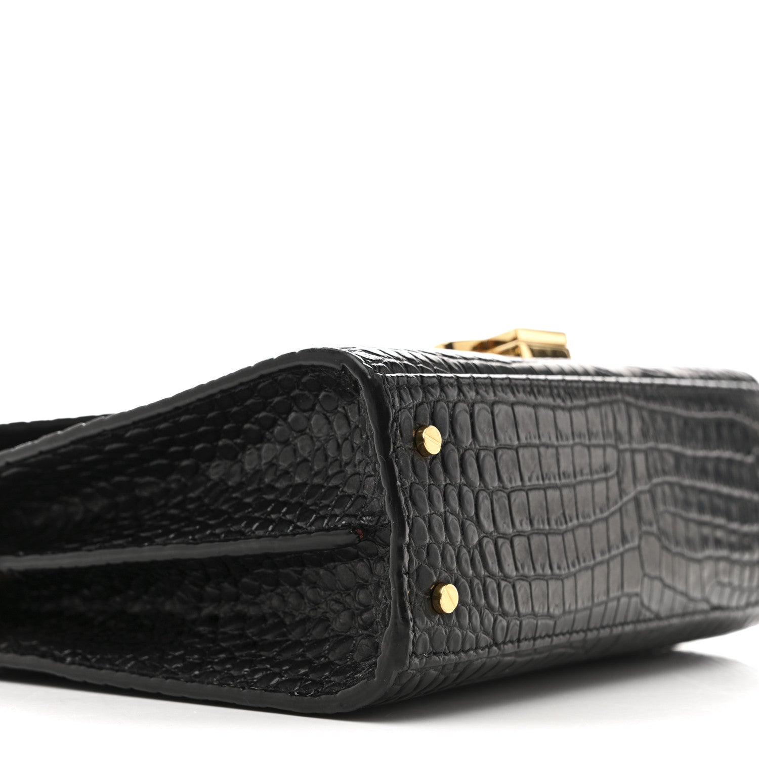 Calfskin Crocodile Embossed Mini Classic Monogram Cassandra Top Handle Black
