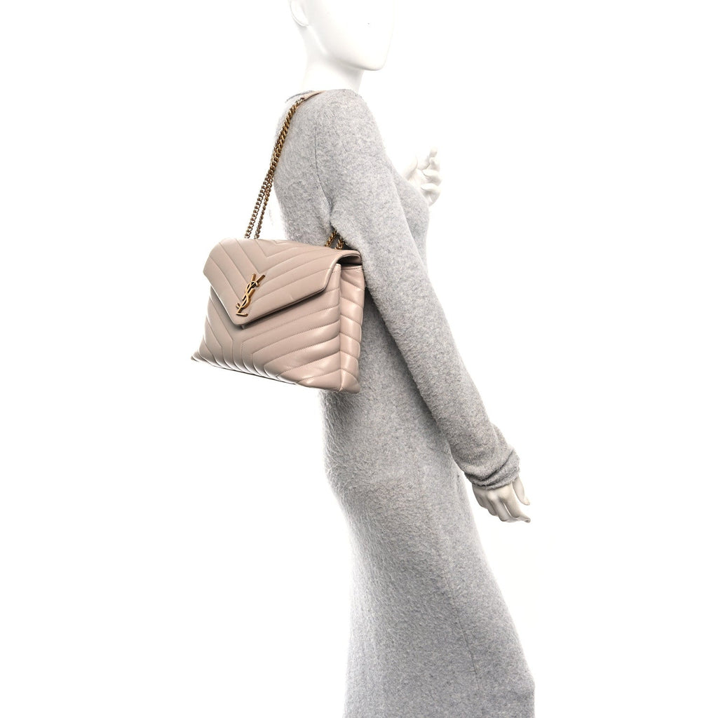 Calfskin Y Quilted Monogram Medium Loulou Chain Satchel Dark Beige