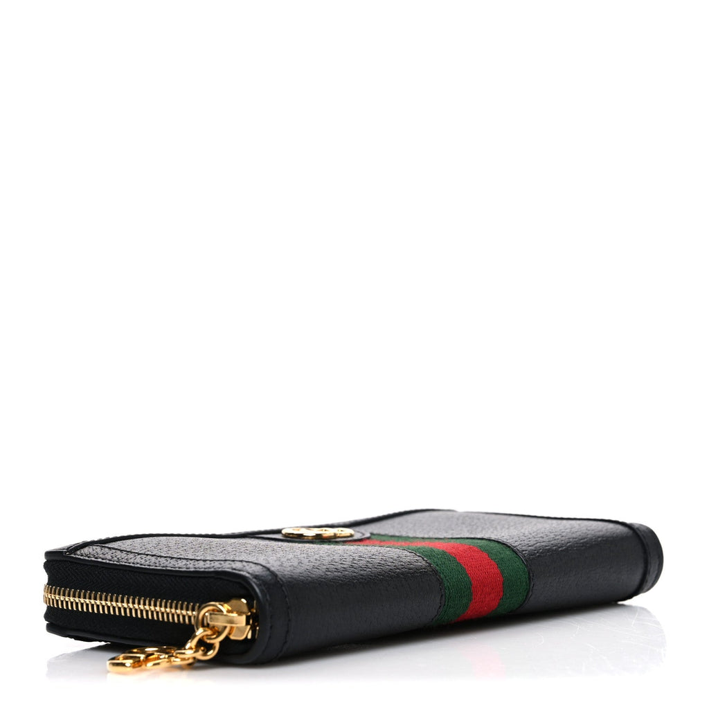 Calfskin Web Ophidia Zip Around Wallet Black