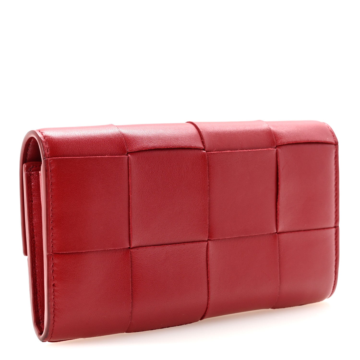 Lambskin Maxi Intreccio Cassette Flap Wallet Dark Red