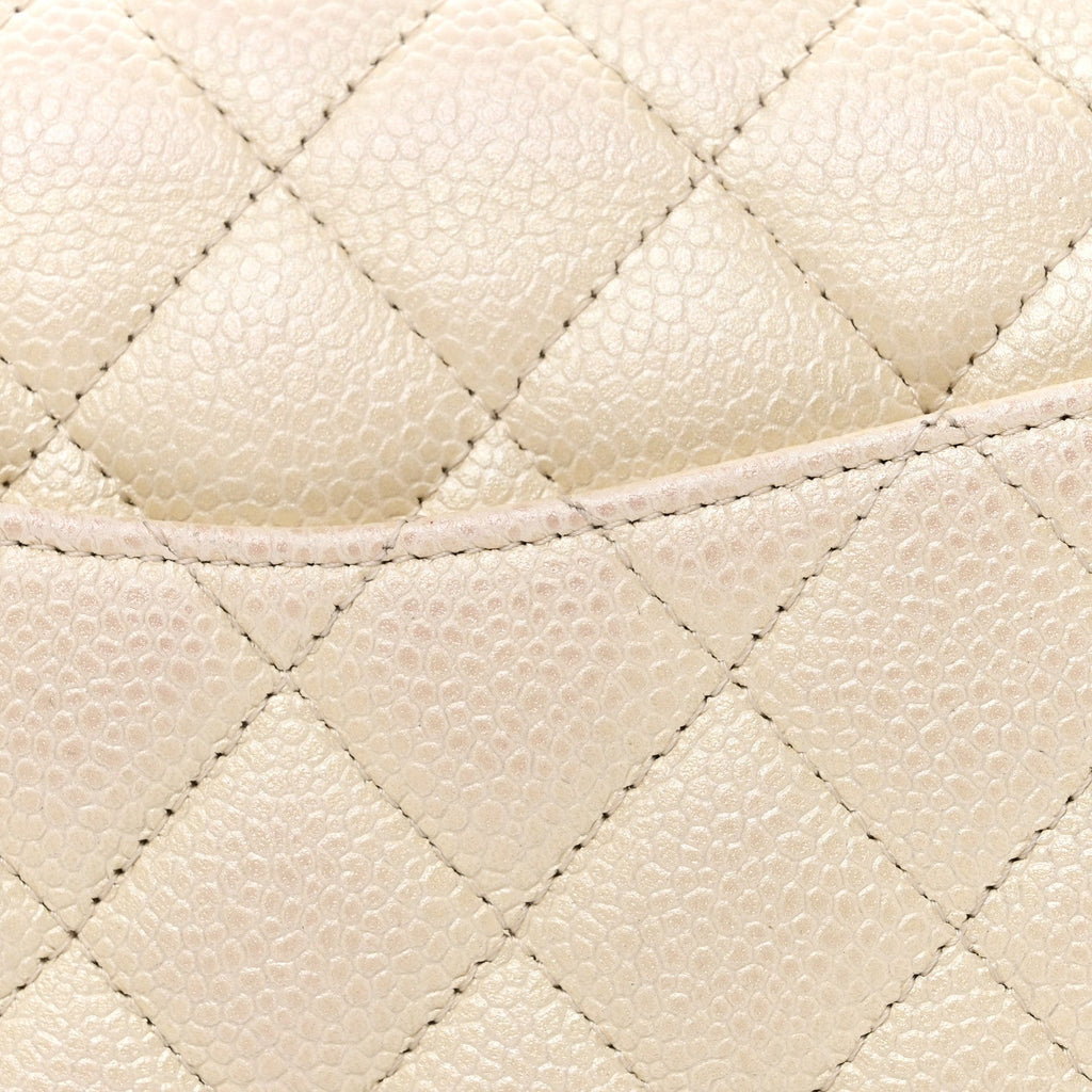 Iridescent Caviar Quilted Medium Double Flap White