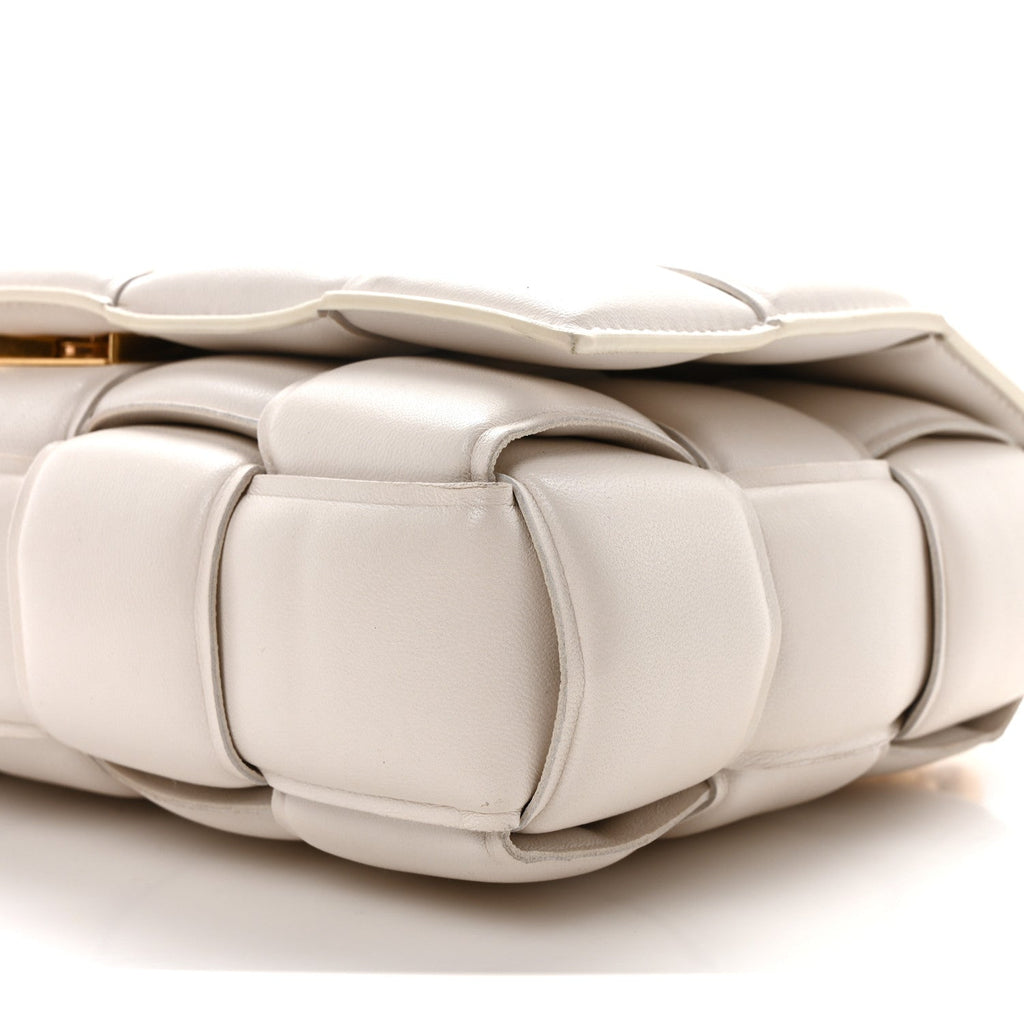 Lambskin Maxi Intreccio Padded Chain Cassette Crossbody Bag White