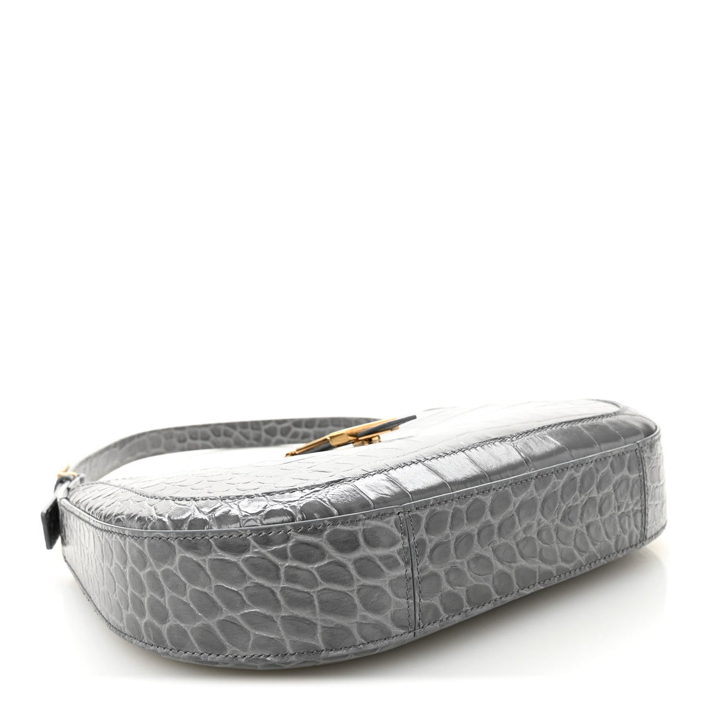 Calfskin Crocodile Embossed Large Greca Goddess Bag Charcoal