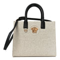 Canvas Calfskin La Medusa Small Tote Bag Beige