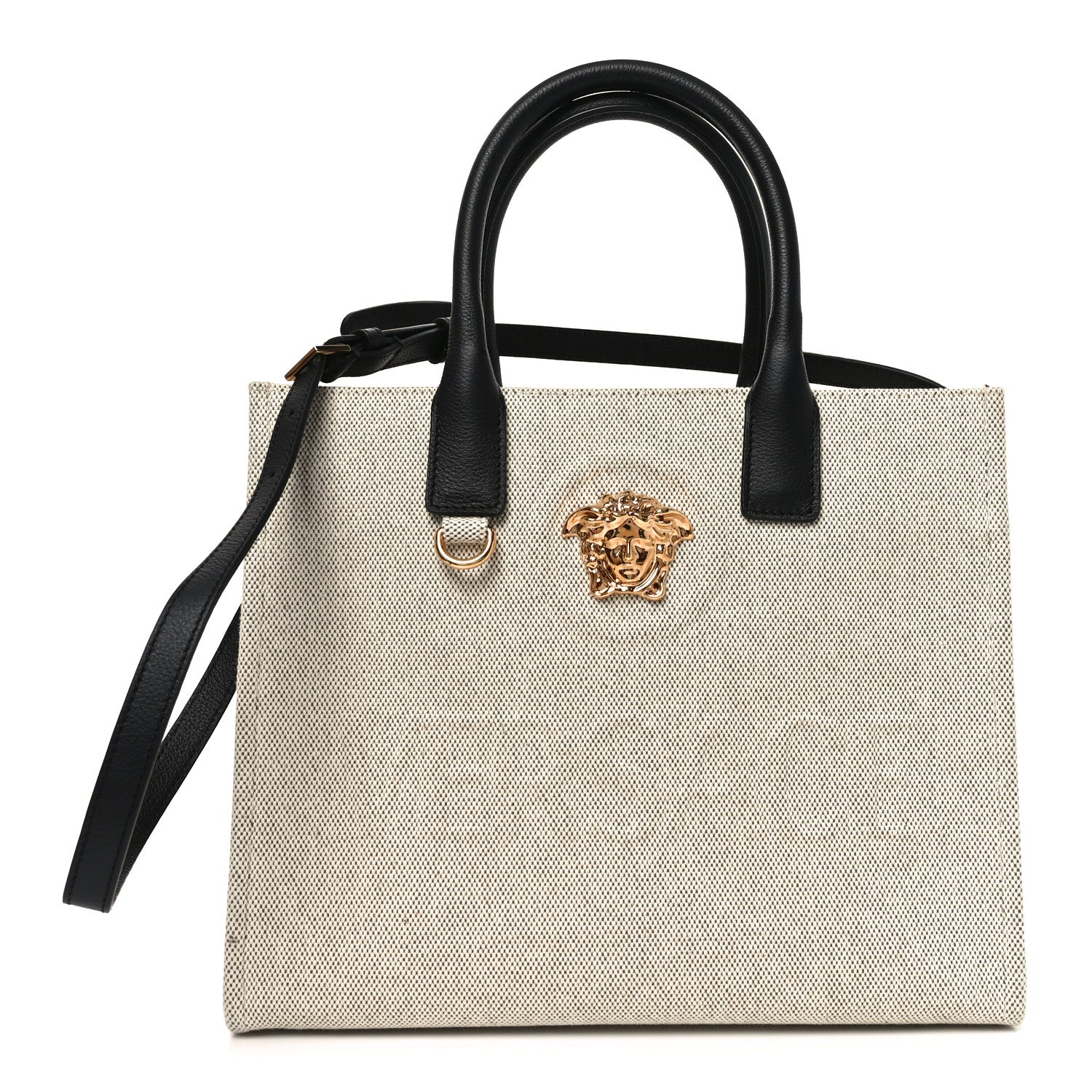 Canvas Calfskin La Medusa Small Tote Bag Beige